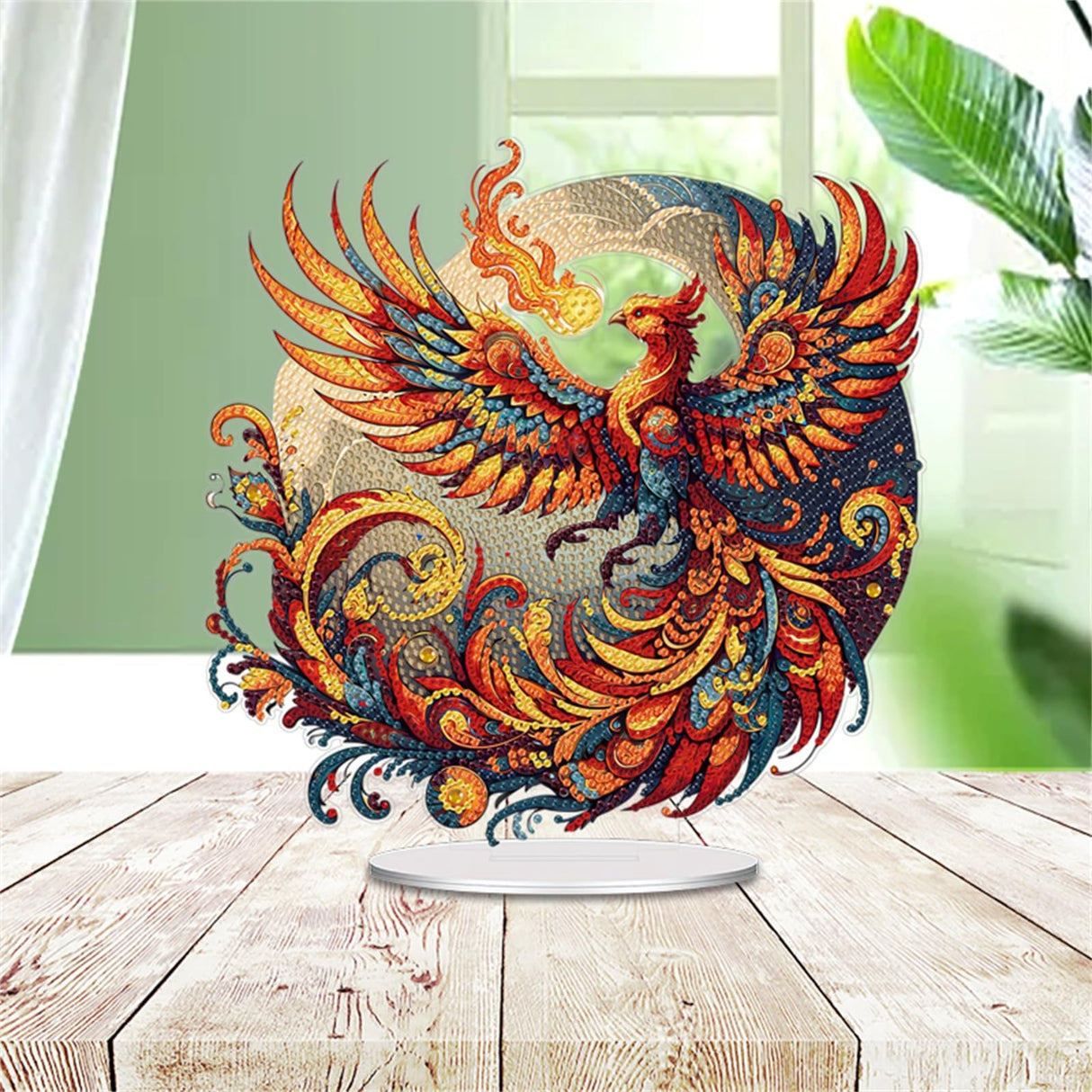 5D Diamond Art Ornaments Kits, DIY 5D Diamond Art Painting Pet Desktop Ornament, Special Shaped Crystal Animal Diamond Art Painting Tabletop Home Office Decor-02-Phoenix Generic