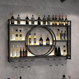 OMKUOSYA Wall Mounted Wine Rack, Metal 3-Tier Large Capacity Hanging Bar Shelves with Glass Holder, Round Wine Bottle Storage Display Shelf for Kitchen, Living Room, Home (Black, 39.4in/100cm) OMKUOSYA