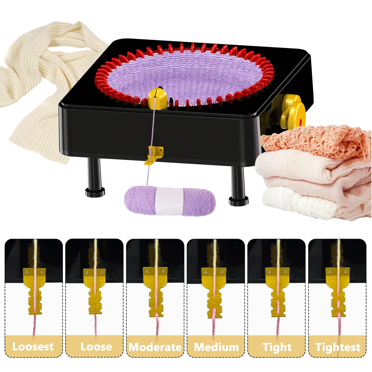 JAMIT Knitting Machine, 48 Needles Knitting Loom Machine, Hand Crank Knitting Machines for Adults, Knitting Board Rotating Double Knit Loom Machine Kit (No Electric Function) JAMIT