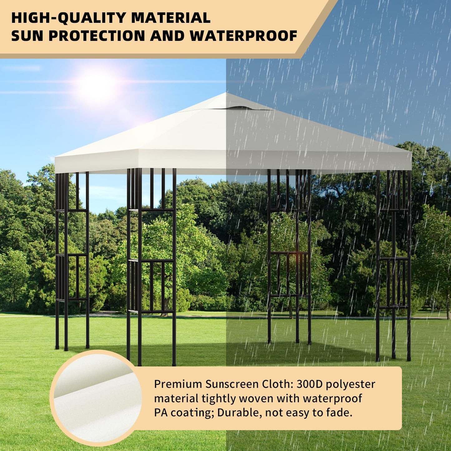 10'x10' Canopy Replacement Top Cover, Gazebo Replacement Canopy Top Cover, Pop Up Tent Top with Air Vent for Outdoor Garden Patio Yard Canopy-Beige