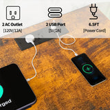 Dresser for Bedroom, Dresser with Hanging Rack Led Lights and Charging Station, Bedroom Dresser with 5 Fabric Chest of Drawers with PU Finish Storage Organizer, for Living Room Kids Room Closet, Brown SOOWERY