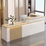 L Shaped Reception Desk with Counter Modern Front Desk Reception Counter with Lockable Drawer & Light Strip for Clothing Store Beauty Salon Retail - Pretty Easy to Install Generic