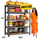 71.2''H Garage Shelving, 2500LBS Heavy Duty Shelvings, Adjustable Garag Storage Shelves, 5 Tier Metal Shelving Unit Wood Storage System Utility Storage Rack for Industrial, Warehouse, Basement KILISTEELS