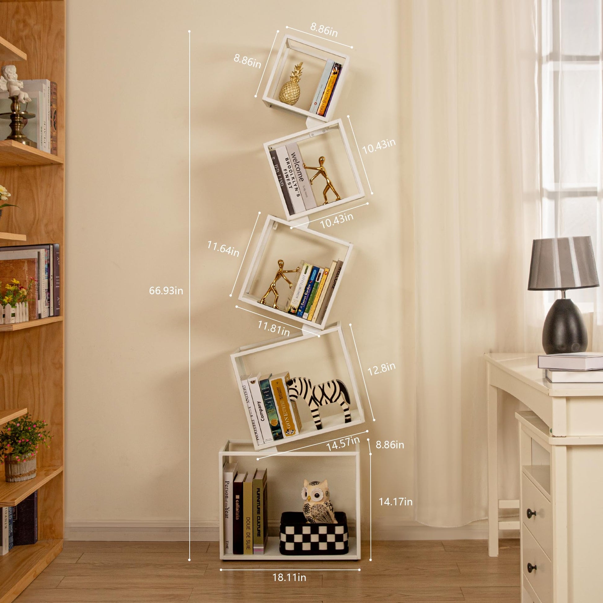 Asuli Modern 5-Tier White Bookshelf - 67" Tall Storage & Display Solution - WoodArtSupply