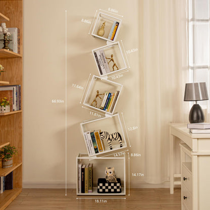 Asuli Modern 5-Tier White Bookshelf - 67" Tall Storage & Display Solution - WoodArtSupply