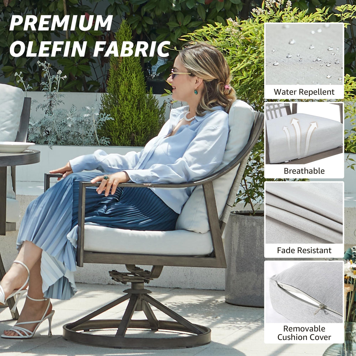 NATURAL EXPRESSIONS 7 Piece Patio Dining Table Outdoor Furniture Set for 6, 4Pcs Fixed and 2Pcs Swivel Patio Dining Chairs with Olefin Cushions, 65”Large Dining Table with Umbrella Hole NATURAL EXPRESSIONS