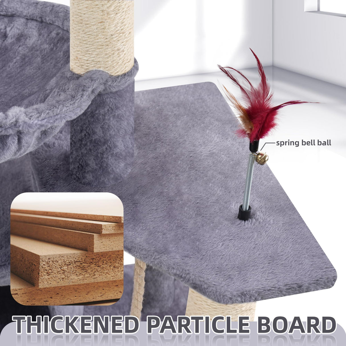 TINWEIUS 42.5'' Cat Tree for Indor Cats, Multifunctional Cat Tower with Cozy Condo, Perches, Scratching Posts and Hammock, Grey… TWDEPART