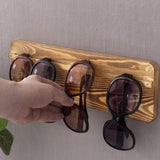 MyGift Burnt Wood Sunglasses Holder Organizer Wall Mounted Eyeglasses Display Rack with Brass Metal Hanging Rod MyGift