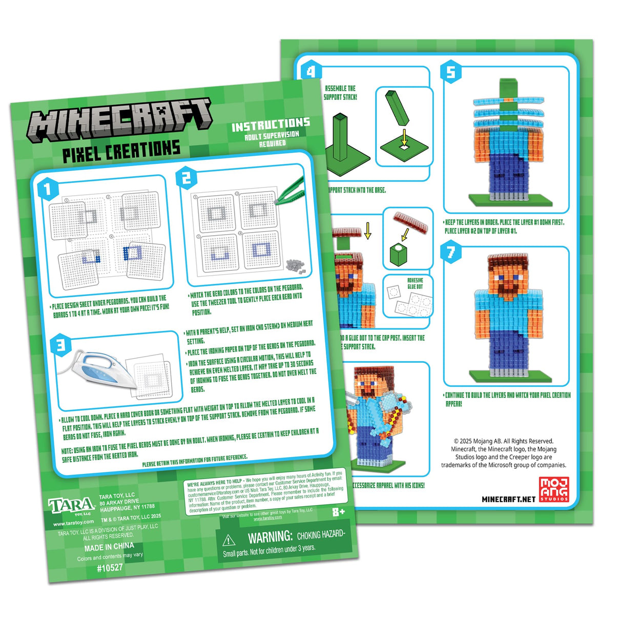 Minecraft Pixel Creations Bead Kit 2500 Beads with Pegboards & Templates Build Characters & Tools from, Encourages Hands-on STEM-Based Play Craft Set for Kids Ages 6+ Tara Toys
