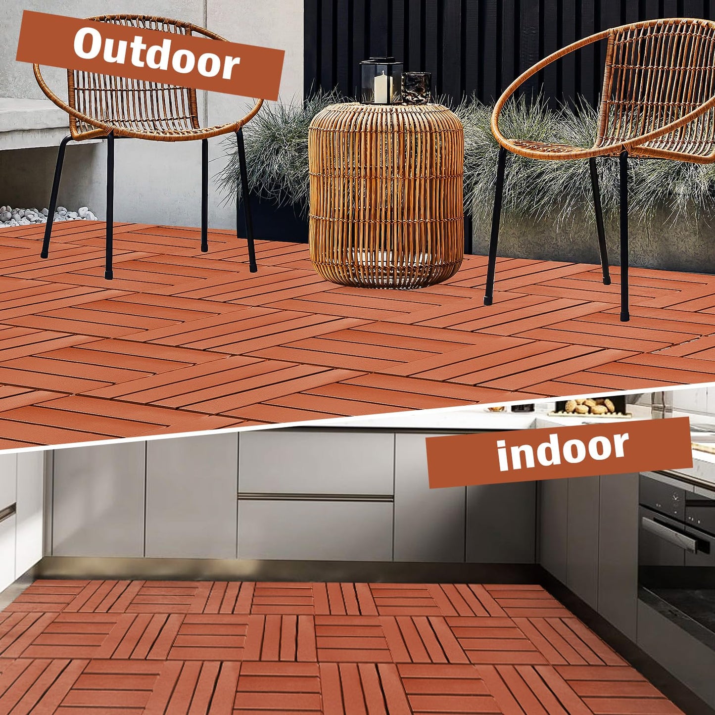 VERNILLA Plastic Interlocking Deck Tiles Outdoor,36 Pcs,12"x12" Patio Tiles Waterproof Outdoor Interlocking All Weather,Deck Tiles for Balcony, Backyard, Indoor and Outdoor use, Brown