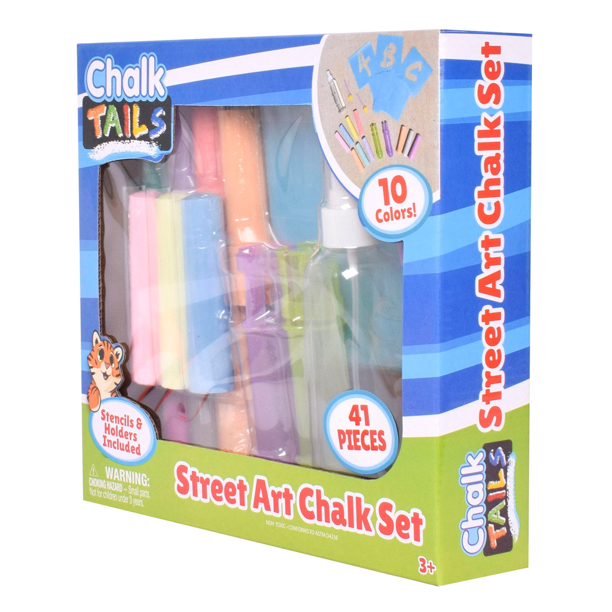 Sunny Days Entertainment, LLC. Creative Chalk Activity Set includes 35 Stencils, 10 Colors, 2 Blending Sponges, 2 Chalk Holders, 1 Spray Bottle | Activity and Games Kids Ages 3+ Sunny Days Entertainment