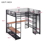 Harper & Bright Designs Full Size Loft Bed with Storage Shelve, Metal Full Loft Bed with Desk & Open Wardrobe, 12.8" H Safety Guardrail, No Box Spring Needed, Black Harper & Bright Designs