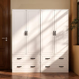 NewBeth 71" Wood Armoire Wardrobe Closet with 2 Doors and 2 Drawers, Clothes Storage Organizer Cabinets with Hanging Rod Freestanding Wardrobe for Bedroom, White (Style 2) NewBeth