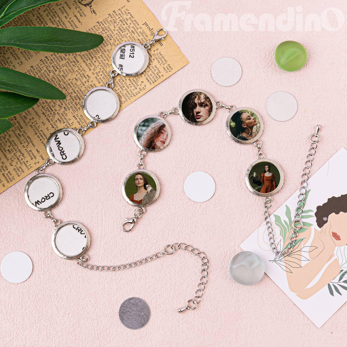 Framendino, 4 Pack Sublimation Bracelet Blanks Photo Frame Round Transfer Bracelets Adjustable Bezel Setting Bracelet with Cabochons for Jewelry Making Framendino