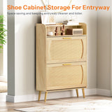 HOOBRO Rattan Shoe Storage Cabinet, Shoe Cabinet Storage for Entryway, Shoe Organizer with 2 Flip Drawers, Narrow Shoe Cabinet with Adjustable Shelves for Hallway, Living Room, Natural NN80SC01 HOOBRO