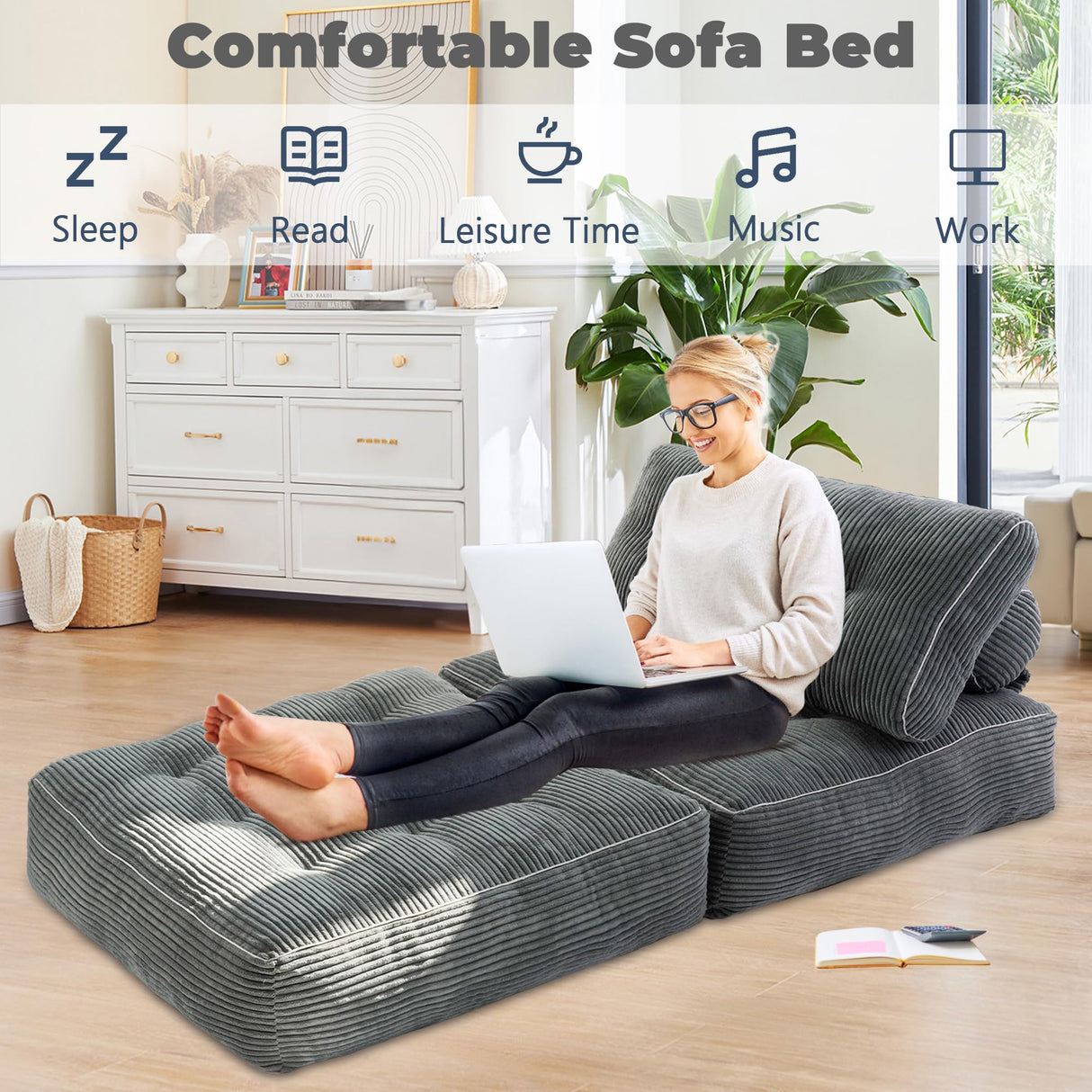 LFCREATOR Folding Sofa Bed,Convertible Sleeper Chair for Adults, Folding Sofa Bed Foam Filling Couch with Pillow，Sleeper Chairs Single Size Floor Mattress LFCREATOR