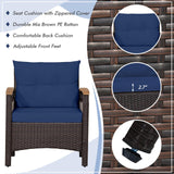 KOTEK 3 Piece Patio Furniture Set, Outdoor Conversation Set with Removable Cushions, Acacia Wood Tabletop and Armrests, PE Rattan Wicker Bistro Set for Porch, Balcony, Backyard (Navy Blue) KOTEK