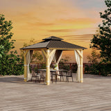 HarmonyHealth 10 x 10 Ft Wood Gazebo, Upgrade Wooden Frame, Double Galvanized Steel Roof, Hardtop Gazebo With Nettings And Curtains For Backyard, Patio, Garden And Lawn,Khaki HarmonyHealth