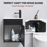 USBATHJOY 16" Bathroom Vanity Sink Combo for Small Space, Wall Mounted Bathroom Cabinet Set with White Resin Basin Sink Top Black Faucet Pop Up Drain Black USBATHJOY