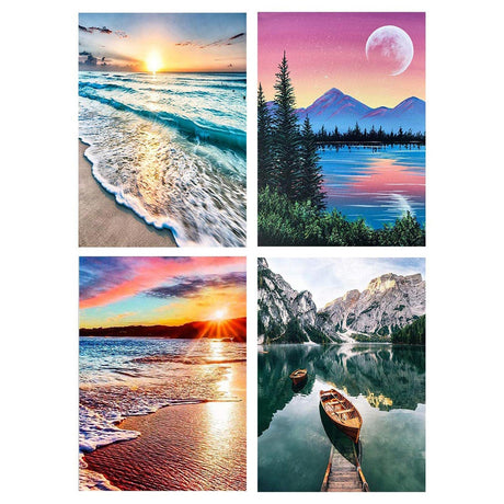 Paint By Numbers for Adults - DIY Adult Paint by Number Kits Pack On Canvas Sunset Beach Painting by Numbers for Beginners,Acrylic Paint Boat On Mountains Lake Crafts for Home Decor (11.8x15.8inch) LWZAYS