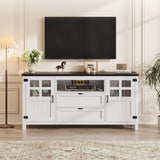 Vividwood Farmhouse TV Stand for 65 70 75 Inch TVs, Entertainment Center with Adjustable Shelves, 2 Barn Doors and Drawers, Storage Media Cabinet for Living Room or Bedroom-White Vividwood