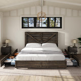 AMERLIFE Queen Size Farmhouse Bed Frame with 4 Drawers, Wooden Storage Bed Frame with Headboard and Heavy Duty Metal Slats, Noisy Free, Easy Assemble, Rustic Black AMERLIFE