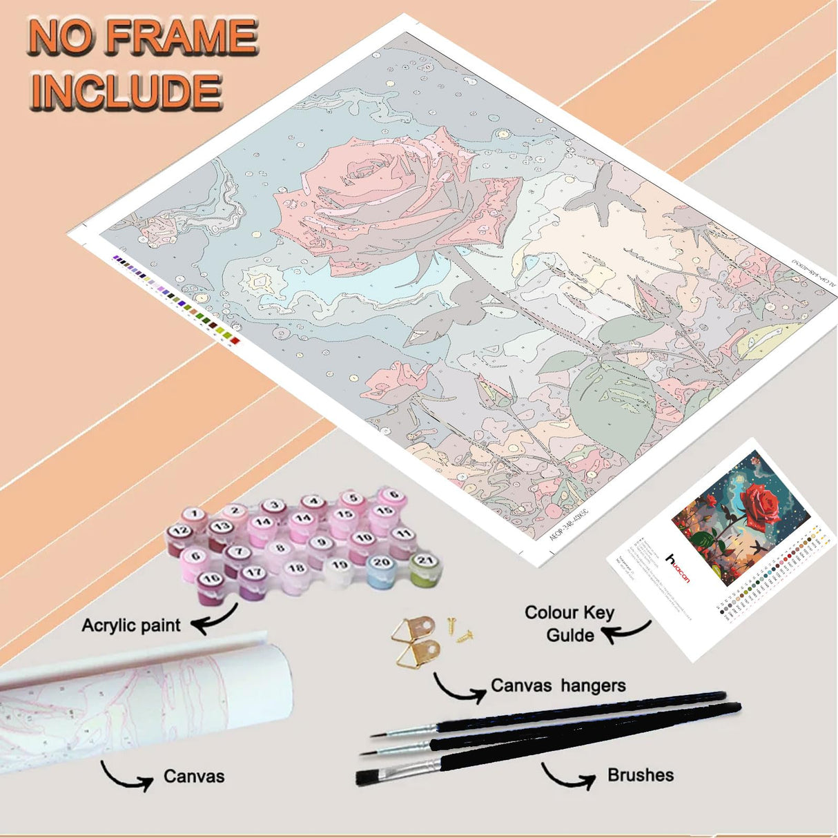 Huacan Paint by Numbers Kit for Adults Beginner Without Frame, DIY Rose Flower Paint by Numbers Kits for Adults Drawing On Canvas Acrylic Painting Kit with 3 Brushes 16x20 Inch Huacan