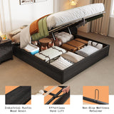AMERLIFE Lift Up Storage Bed, King Bed Frame with Storage Underneath, Wooden Platform Bed Frame, Solid Wood Slats Support, No Fixed Headboard, No Box Spring Needed, Dark Oak AMERLIFE