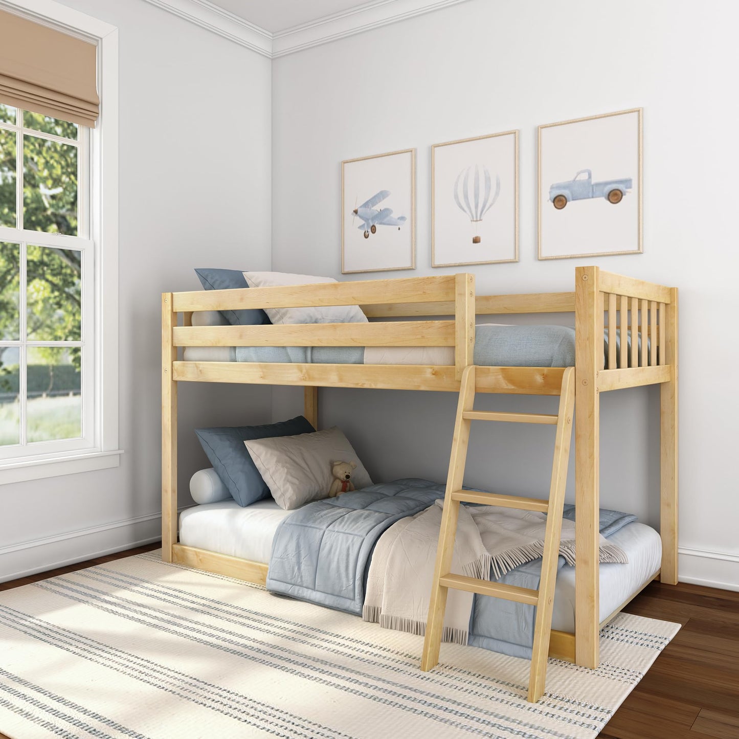 Max & Lily Fundamental Twin Low Bunk Bed - Solid Wood Kids Bed Frame with High Safety Features - WoodArtSupply