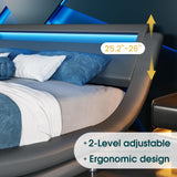 WEEWAY Modern Grey King Bed Frame with RGBW LED Lights and Adjustable Storage Headboard WEEWAY