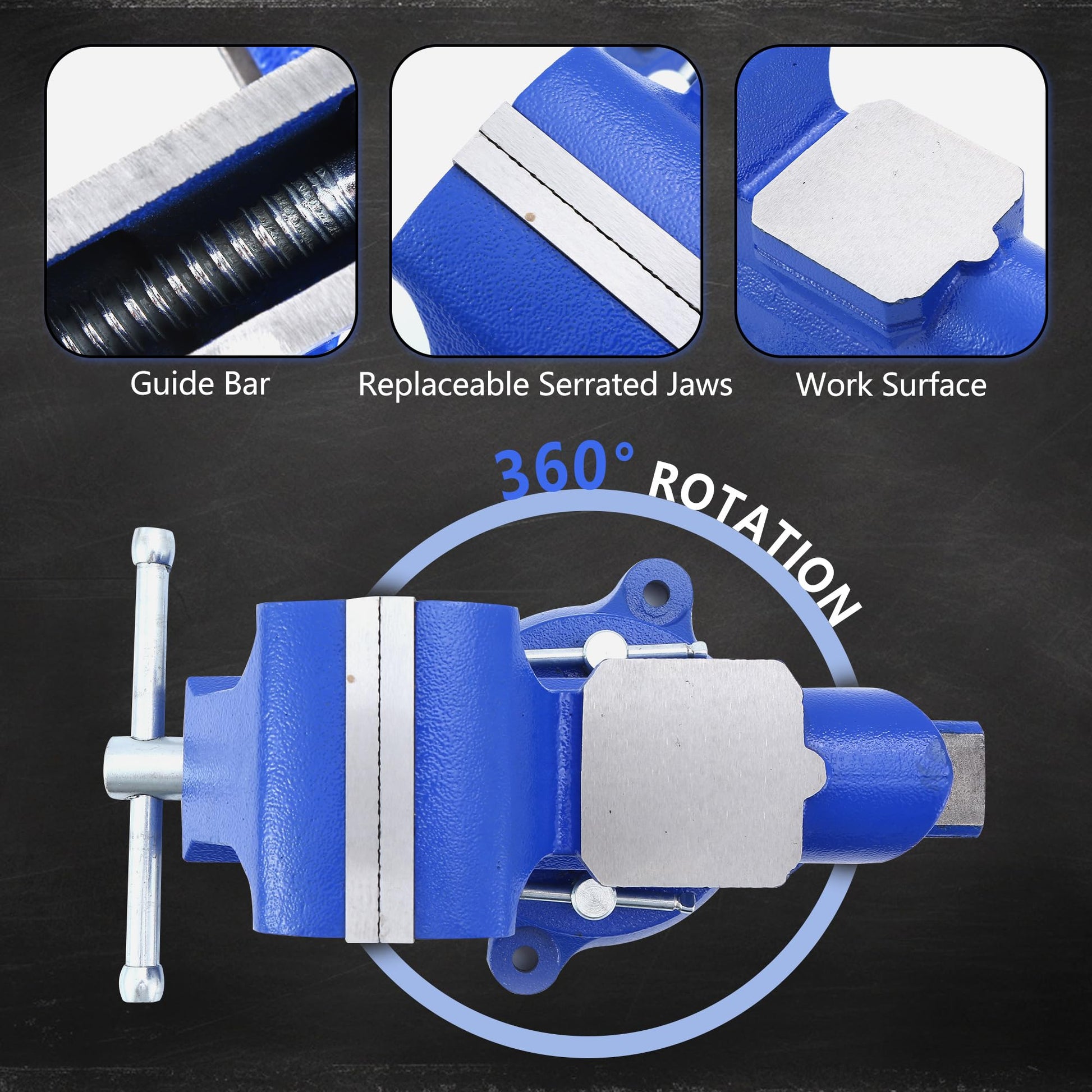 Combination Vise Heavy Duty Bench Vise 5-6 Inch Jaw Width Secure Grip with 360 Degree Swivel Base and Large Pipe Jaw Capacity Anvil Made with Cast Iron and Steel U Channel Bar (6'' Jaw) - WoodArtSupply