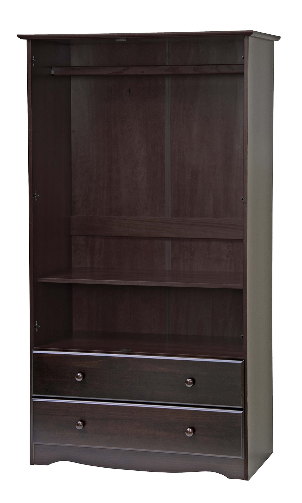 Palace Imports 100% Solid Wood Smart Wardrobe/Armoire/Closet, Java Color, 40" W x 72" H x 21" D, 1 Clothing Rods, 1 Lock, 2 Drawers Included Palace Imports