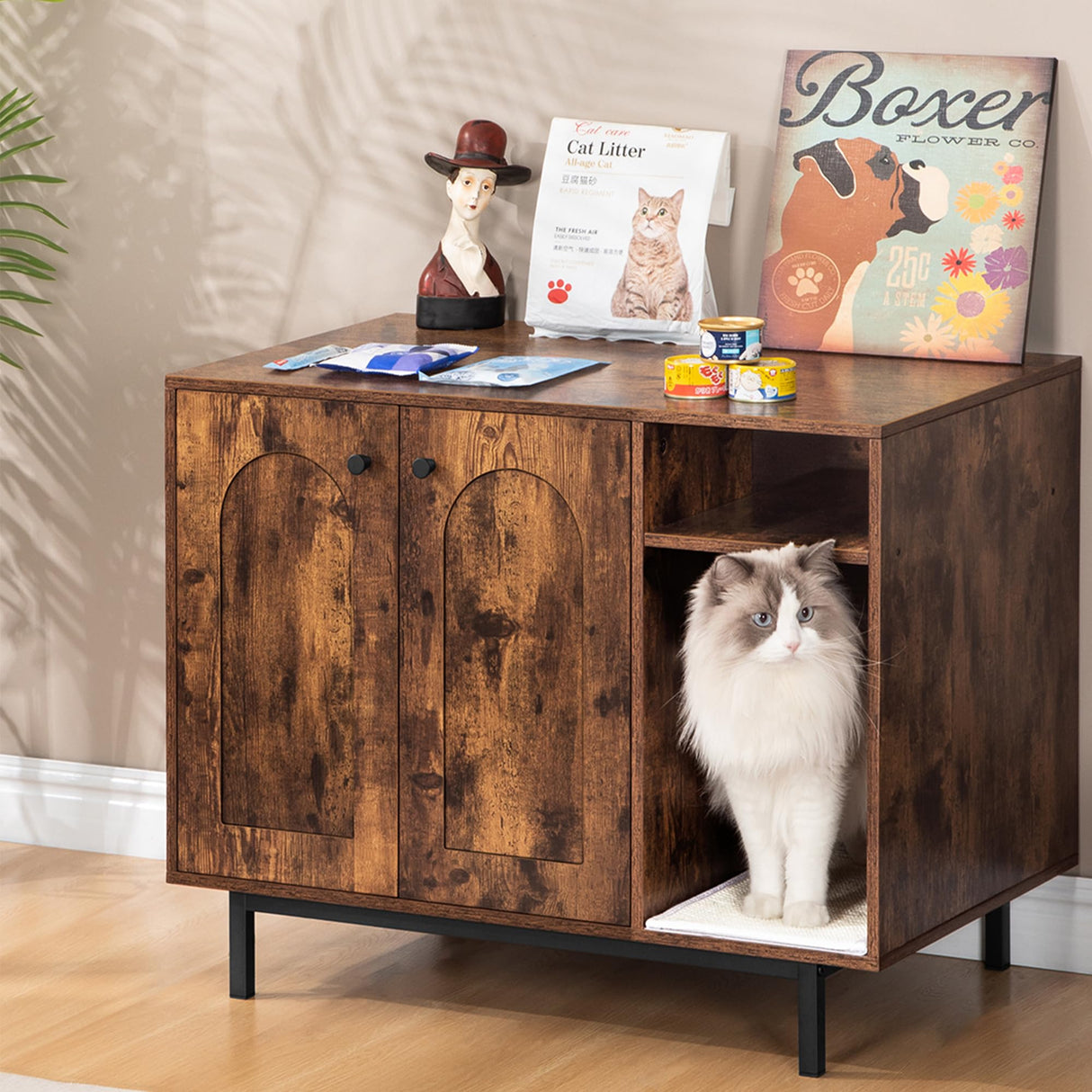 Hzuaneri Cat Litter Box Enclosure, Hidden Litter Box Furniture, Wooden Pet House Side End Table, Storage Cabinet Bench for Living Room, Bedroom, Rustic Brown CB01501B Hzuaneri