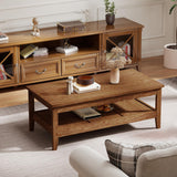 Giantex Mid Century Modern Coffee Table, 2-Tier Rectangle Wood Center Table with Slatted Storage Shelf, Vintage Living Room Table for Reception, Walnut Giantex