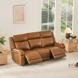 Watson & Whitely Genuine Leather Power Recliner Sofa, 3 Seater Wall Hugger Reclining Sofas with Power Headrest, USB & TypeC Ports, Electric Recliner Couch Set for Living Room, Saddle Brown Watson & Whitely