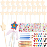 89 Pcs Make Your Own Wooden Princess Wand DIY Fairy Wands Kit Include 30 Pcs 3D Wooden Star Wands 7 Gem Stickers 40 Ribbons 12 Painting Props for Painting Crafts Birthday Party Supplies Gifts Plukeen