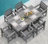 SERWALL Outdoor HDPE Dining Table Set, 7-Piece Outdoor Dining Table Sets with Umbrella Hole Cut-Out Table and 6 Chairs, Gray SERWALL