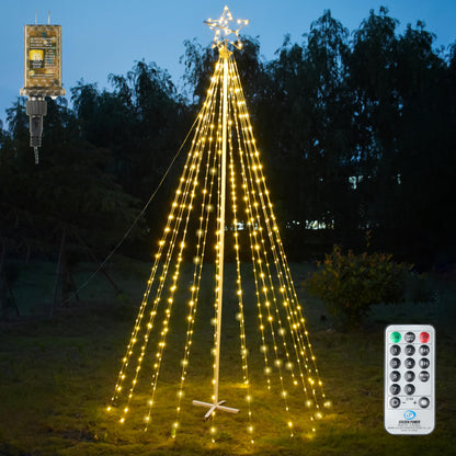 JOIEDOMI 10 ft Cone Tree Yard Light Decorations, 560 LED Warm White Lights with Metal Stakes for Indoor Outdoor Garden Holiday Décor, Christmas Eve Night Décor