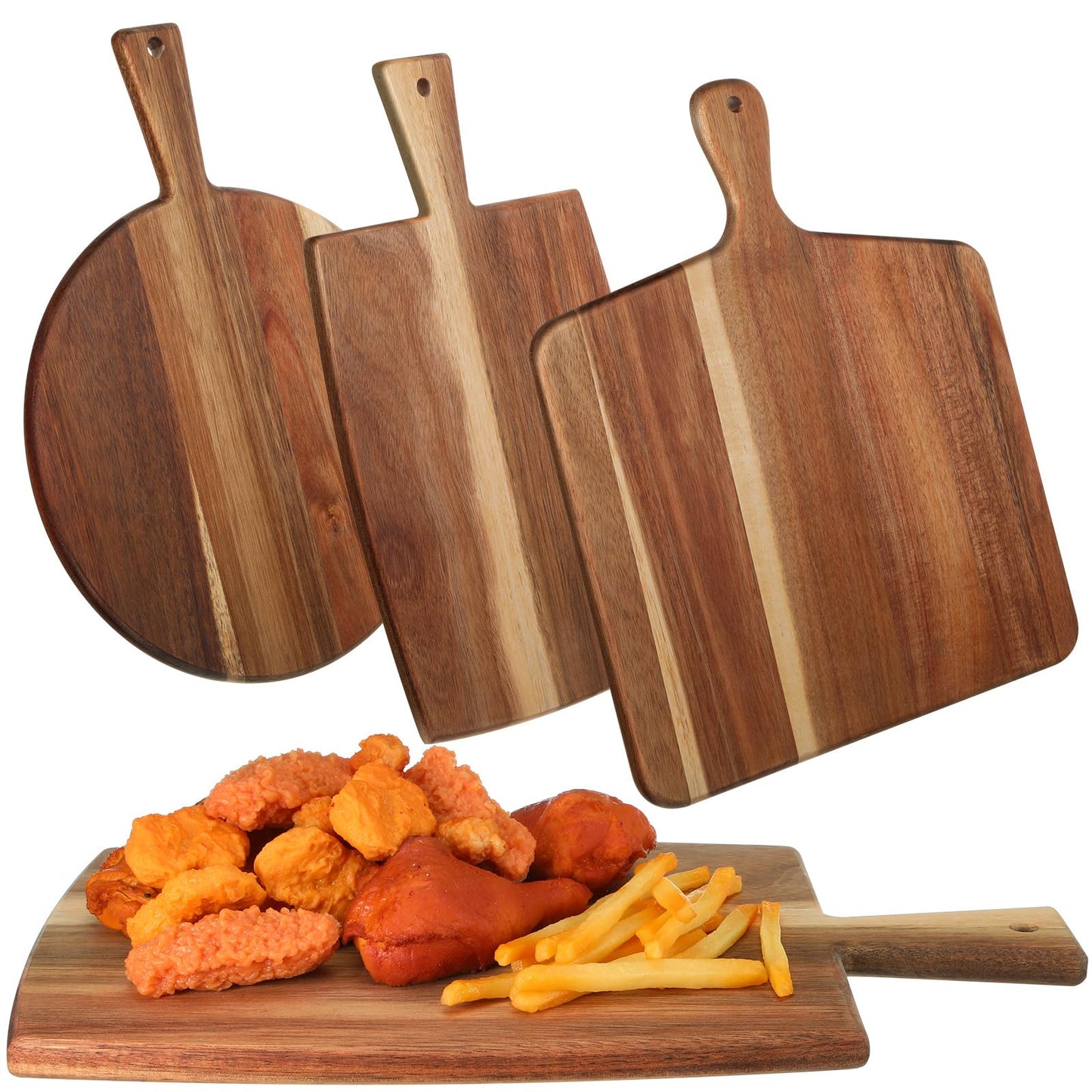 Zhehao 3 Pcs Acacia Wood Cutting Board Set Chopping Board with Handle for Charcuterie Cheese Board Meat Bread Chopping Blocks Vegetables Fruit - WoodArtSupply