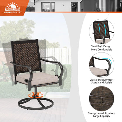 SUNSHINE VALLEY 9 Piece Wicker Patio Dining Sets, Outdoor Dining Sets for 8, 1 Expandable Metal Patio Table & 8 Swivel Patio Chairs with Cushion All Weather Outdoor Table and Chair Sets for B - WoodArtSupply