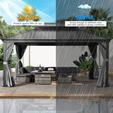 oneinmil 12x16FT Outdoor Gazebo, Heavy Duty Metal Double Roof Hardtop Gazebo with Aluminum Frame and Netting and Curtains for Patios oneinmil