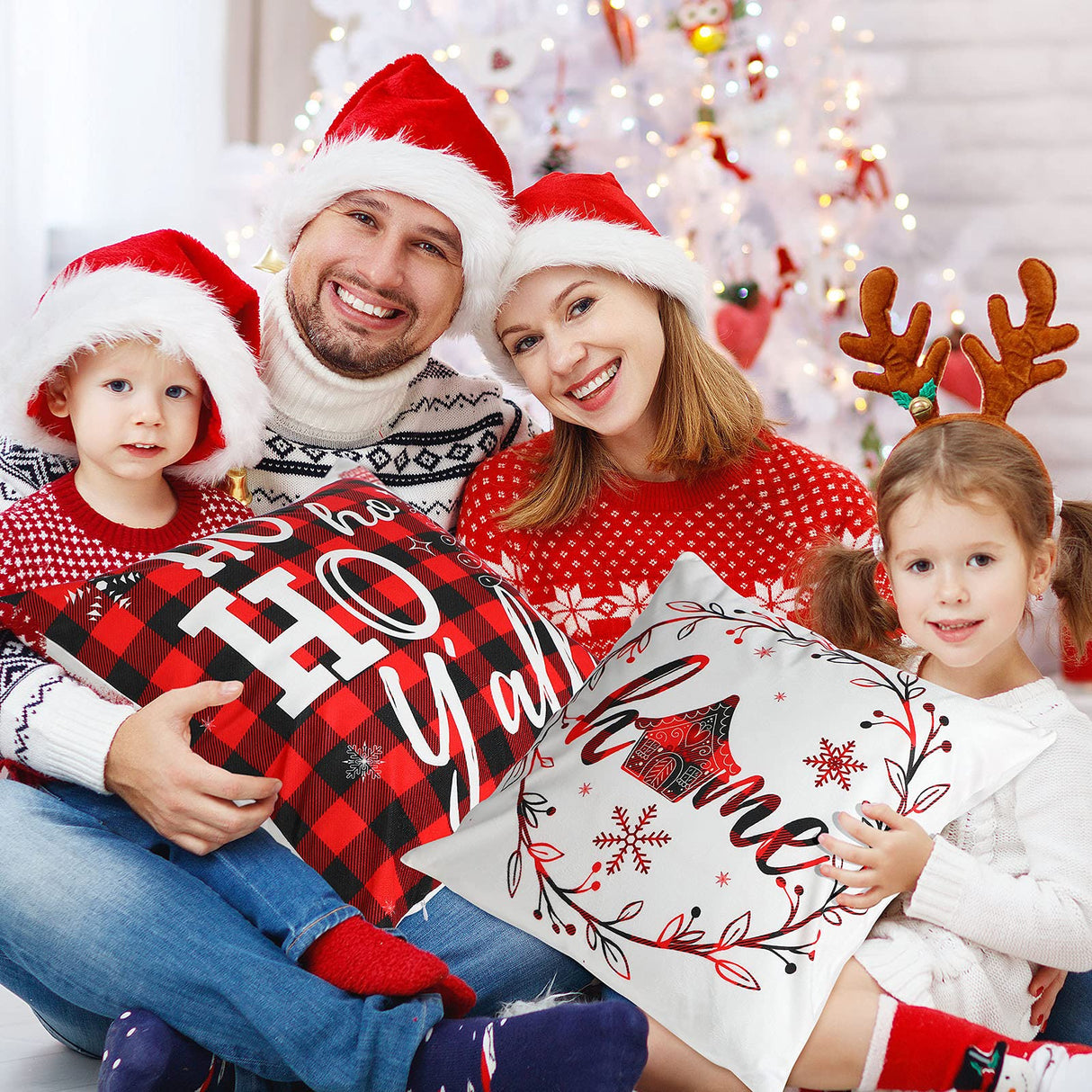 6 Pieces Christmas Pillow Covers 18 x 18 Inch Buffalo Plaid Cushion Case Christmas Pillow Case Holiday Throw Pillow Cover for Xmas Winter Sofa Couch Bedroom Decorations (Red, Black) Tatuo