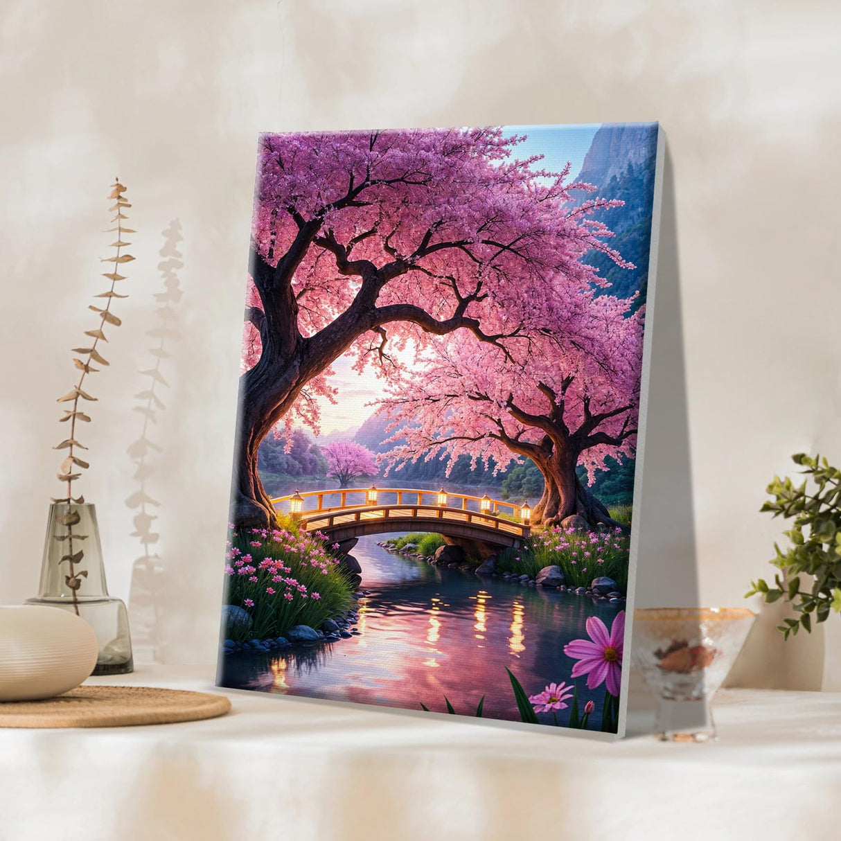 JOOZ Paint by Numbers Kit for Adults with Frame Moon Paint by Number with Easel Tree Adult Paint by Number Kits Framed Canvas Mountain Waterfall Oil Painting Kits for Gift Home Wall Decor 8x12 Inch JOOZ