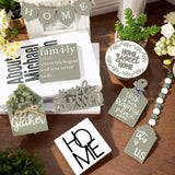 NJXJKGY 11PCS Farmhouse Tiered Tray Decor Set – Rustic Wooden Mini Signs and Decorations for Home and Kitchen Display (Tiered Tray Not Included) NJXJKGY