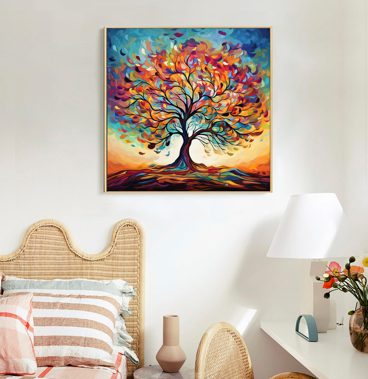 Framed Paint by Numbers Kit for Adults Beginners & Kids Ages 8-12, Tree of Life Acrylic Easy Paint by Number with Frame, Watercolor Paint by Number Kits on Canvas Framed (10 * 10 Inch, Without Easel) Offito