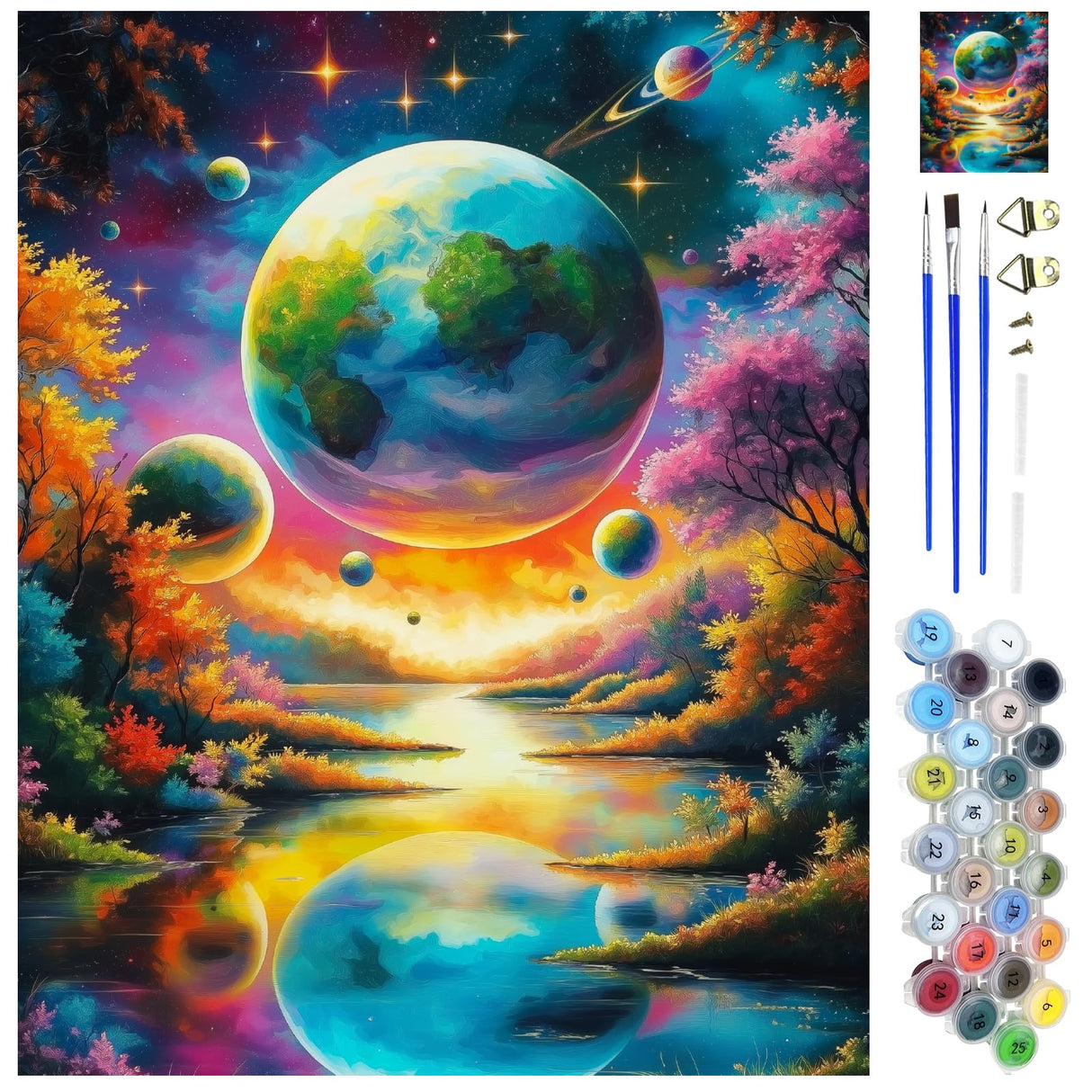 WEBEEDY Planet Space Large Paint by Numbers Kit for Adults Beginners Painting by Numbers on Canvas Complete Paint and Sip Sets Oil Painting Kit for Party Home Wall Decor Art Craft Gifts, 16x20'' WEBEEDY