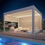 YOLENY Electric Louvered Pergola 10x13, Solar and Electric Powered, Integrated LED and 4 Side Screens, Full Aluminum Frame and Louvers, Adjustable Rainproof Roof for Outdoor Living, White YOLENY