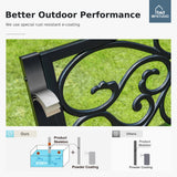 MFSTUDIO 50 Inches Outdoor Garden Bench, Cast Iron Metal Frame Patio Park Bench with Floral Pattern Backrest, Arch Legs for Porch Lawn Garden Yard(Black) MFSTUDIO