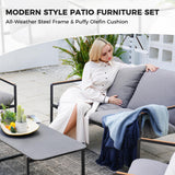 Grand patio 4-Piece Outdoor Furniture Set, Patio Outdoor Sofa with Cushion, Modern Metal Couch with Coffee Table, Outdoor Conversation Set for Porch Deck Balcony Backyard Living Room Grand patio