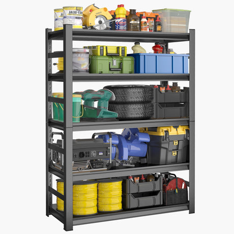 78"H Garage Shelving Heavy Duty Shelving Units, 3500LBS Large Capacity Adjustable 5 Tier Metal Garage Storage Shelves Industrial Shelf Rack for Warehouse and Basement, 18"Dx 47.2"Wx78"H, Black ErgoNova